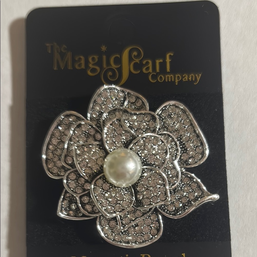 Silver Crystal Encrusted Flower Brooch